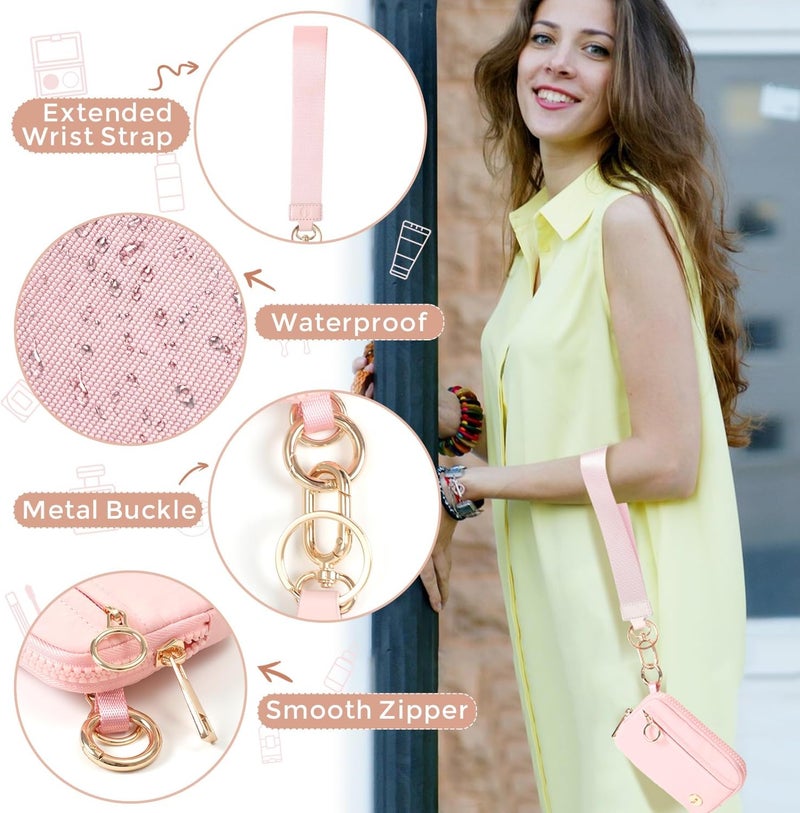 JEEBURYEE Wristlet Keychain Wallets for Women RFID Blocking Credit Card Holder Small Zipper Coin Purse Change Pouch with ID Window and Detachable Wrist Strap Pink - Image 5